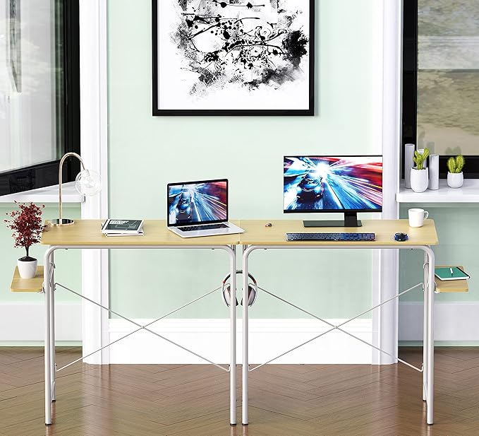 SHW Small Gaming Home Office Computer Desk with Shelf Oak
