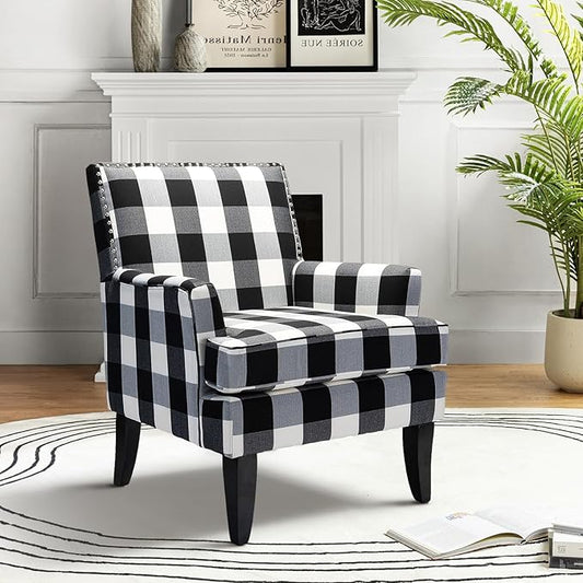 High Back Accent Arms Chair Modern Accent Chair with Wooden Legs Reading Chair with Padded Armrest and Comfortable Cushioned Seat for Living Room Bedroom