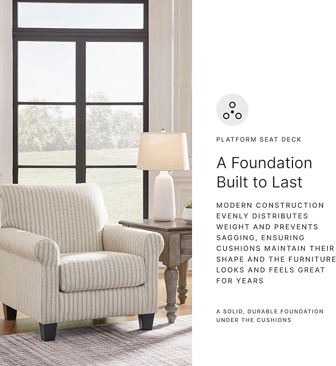 Signature Design by Ashley Valerani Classic Striped Upholstered Accent Chair Beige