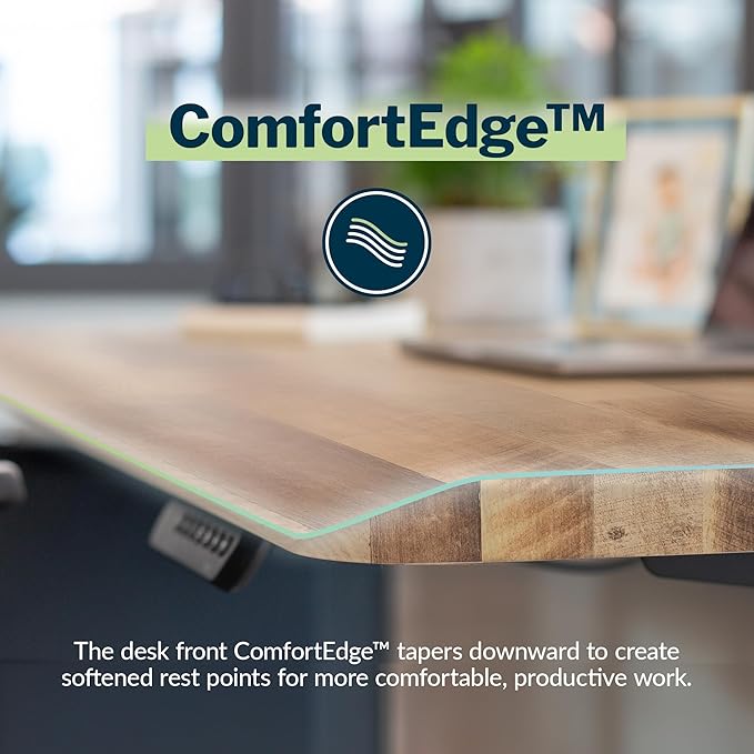 Vari ComfortEdge 40x26 Inch Adjustable Standing Desk – Small Electric Sit Stand VariDesk for Apartment Bedroom or Home Office + Beveled Edge Tool-Free Assembly (Reclaimed Wood)