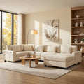 128*67 U Shaped Sectional Sofa 6 Seat Chenille Couch Set with Oversized Ottoman Hidden Armrest Storage and Cup Holders USB Charging Ports Wide Seat Sofa for Living Room Apartment Off White
