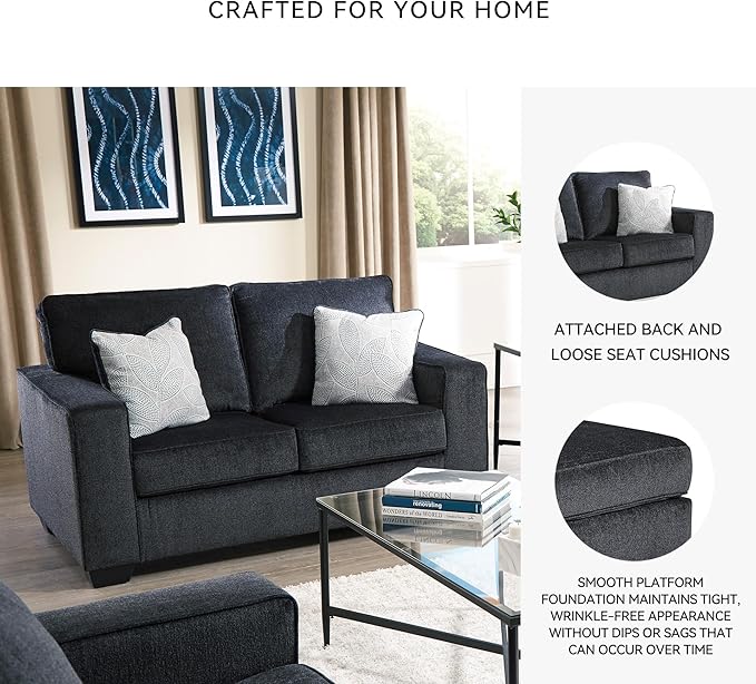 Signature Design by Ashley Altari Modern Loveseat with 2 Accent Pillows Dark Gray