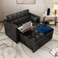 LEVNARY PU Leather Small Convertible Sleeper Sofa 3 in 1 Multi-Functional Pull Out Sofa Bed Upholstered Couch Loveseat Guest Bed with Hidden Table and Adjustable Backrest for Living Room (Black)