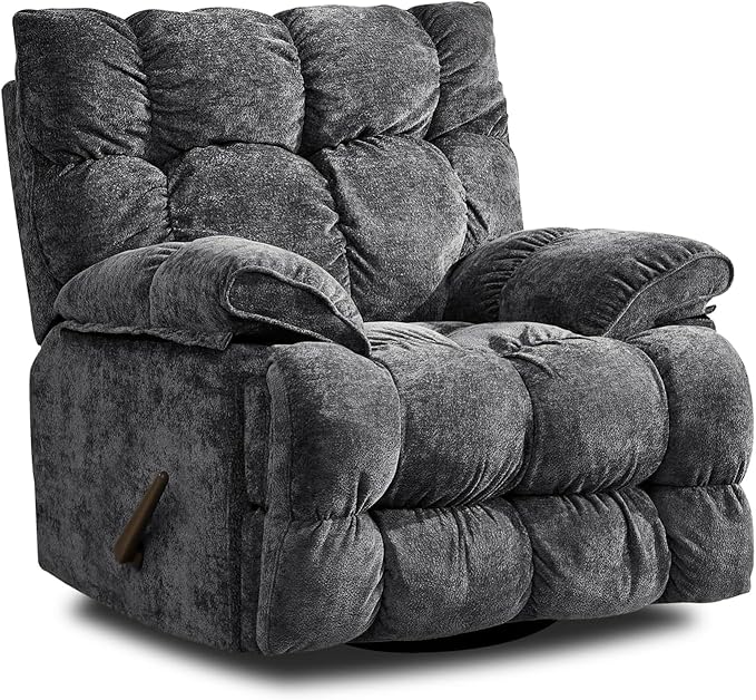 Oversized Rocker Recliner Chair for AdultsOverstuffed 360° Swivel Rocking Recliner Extra Wide Breathable Fabric Manual Reclining Single Sofa for Living Room (Gray)