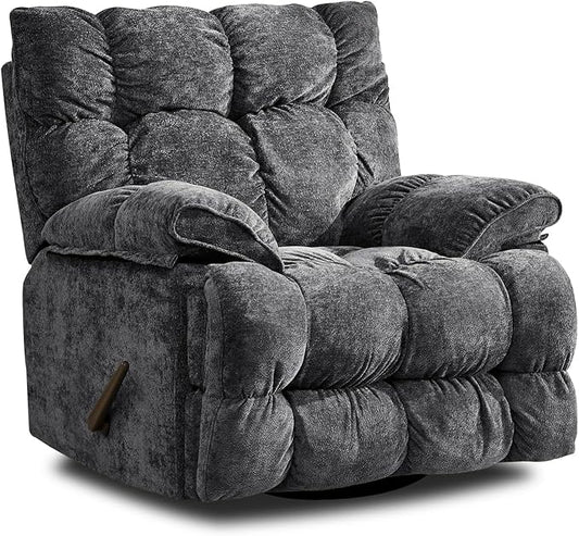 Oversized Rocker Recliner Chair for AdultsOverstuffed 360° Swivel Rocking Recliner Extra Wide Breathable Fabric Manual Reclining Single Sofa for Living Room (Gray)