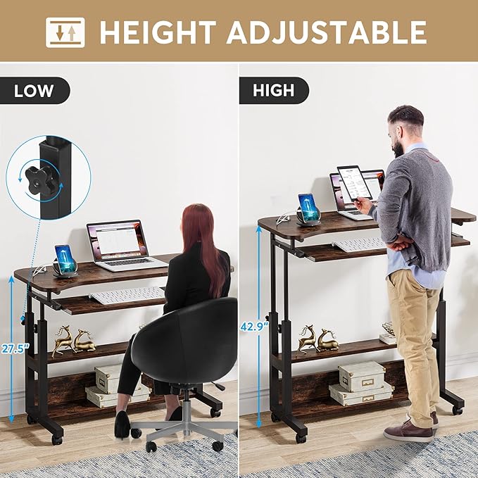 Tribesigns Portable Desk with Power Outlets Height Adjustable Side Table Sofa Couch Bedside Laptop Computer Cart with USB Charging Ports Mobile Small Standing Desk with Keyboard Tray