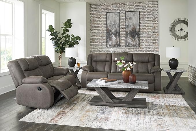 Signature Design by Ashley First Base Contemporary Faux Leather Manual Reclining Sofa Gray