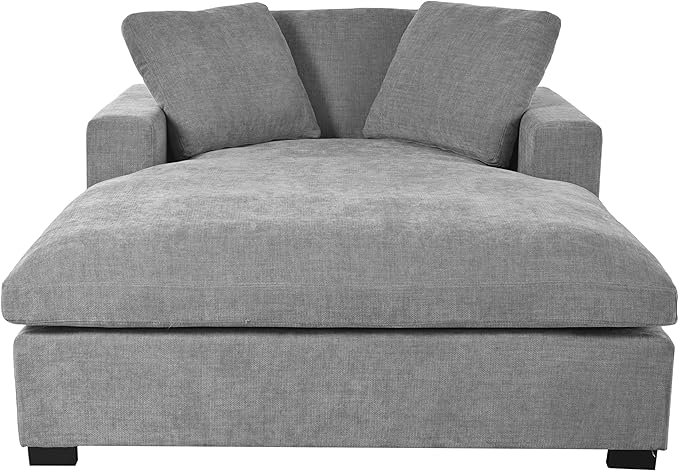 Christopher Knight Home Larrz Oversized Chaise Lounge Chair Indoor Cozy Upholstered Sleeper Sofa Couch Durable Wood Frame Deep Seat Reading Chair with 2 Throw Pillows and Armrests Gray