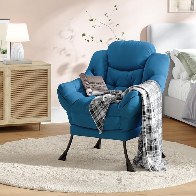 Comfy Modern Lazy Accent Chair with Side Pocket Lounge Armchair for Living Room Leisure Reading Sofa Chair for Bedroom Dorm &amp Office
