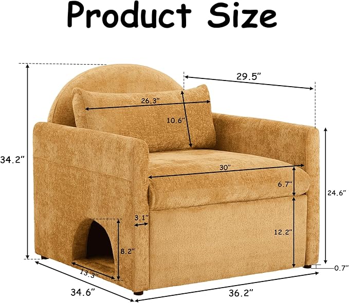 Single Sofa ChairModern Chenille ArmchairLounge Chair with Cat DedYellow Chairs for Living Room BedroomRemovable Washable Covers