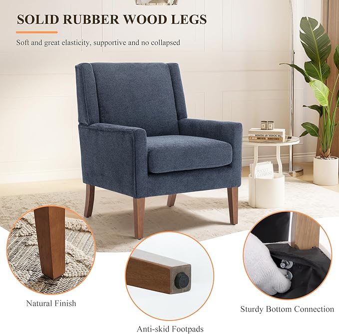 Accent Chairs for Living Room Mid-Century Wooden Fabric Living Room Chairs Arm Chair Side Chairs for Living Room Bedroom Reading Nook