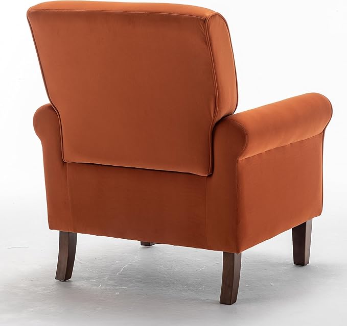 Classic Accent Armchair with Birch Wood Frame and Comfortable Rolled Armrests Arm Chairs for Living Room Bedroom and Office Decor Orange