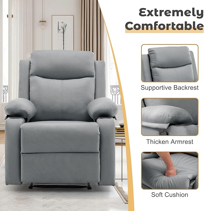 Recliner Chair Small Recliners for Small Spaces Reclining Chair Manual Recliner with Cup Holders and Side Pockets Chairs for Living Room Bedroom Nursery