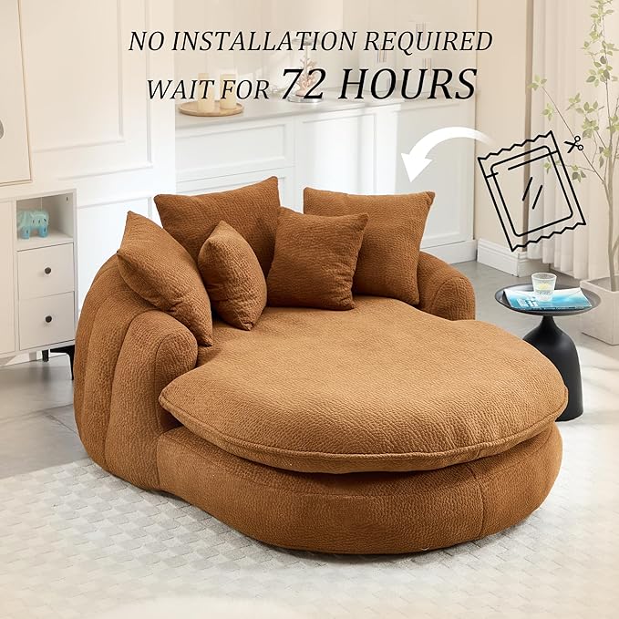 KEIKI 71 Chenille Round Boneless Sofa Couch Oversized Chaise Lounge Chair Couches Indoor No Assembly Required Floor Lazy Bean Bag Modern Sleeper Sofa Bed for Living Guest Room &amp Bedroom Brown