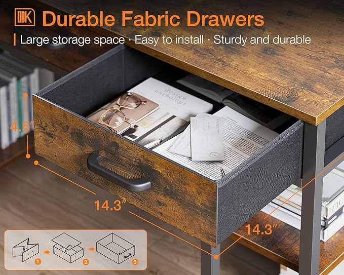 ODK Office Small Computer Desk: Home Table with Fabric Drawers &amp Storage Shelves Modern Writing Desk Vintage 48x16