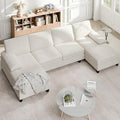 Shintenchi U-Shaped Sectional Couches for Living Room 4 Seat Sofa with Double Chaise LoungesSolid Wood Frame Sectional Sofa for ApartmentWhite