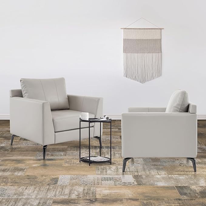 MCombo Modern Accent Chair Set of 2 Faux Leather Armchair with Sloped Arms Comfortable Living Room Office Reception or Waiting Room Seating 4629 (2 Beige)