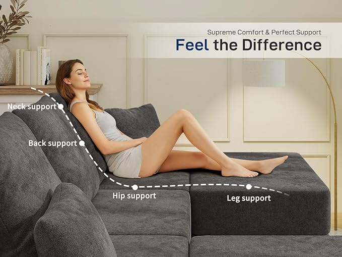 Cloud Modular Sectional Sofa Comfy Boneless Couch for Living Room Modern L-Shaped Couch with Reversible Chaise Customizable Sleeper Sofa with Non Slip No Assembly &amp Deep Seat Dark Grey