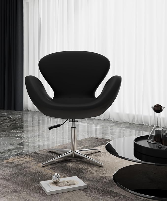 Manhattan Comfort Raspberry Adjustable Swivel Accent Chair with 360° Turn Polished Chrome Base Modern Retro Design Versatile Seat Ideal for Any Room Set of 1 Black