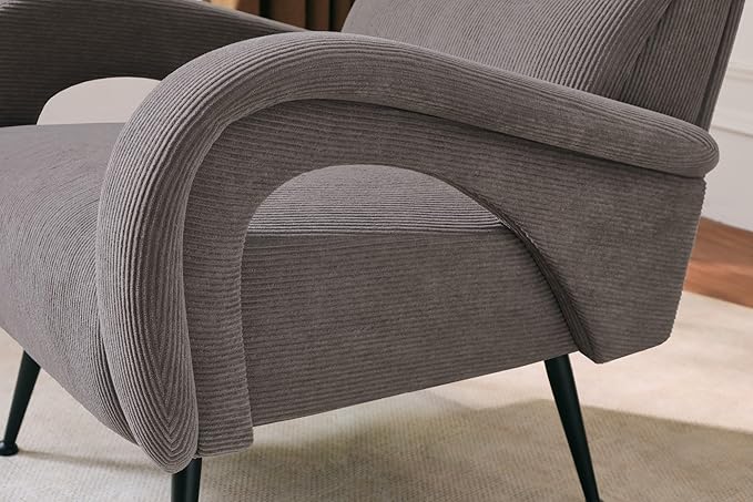 Modern Accent Chair Reading Chair with Corduroy Fabric Upholstered and Hight Backrest Single Sofa Chairs for Living Room Apartment Bedroom and Small Spaces. (Brown)