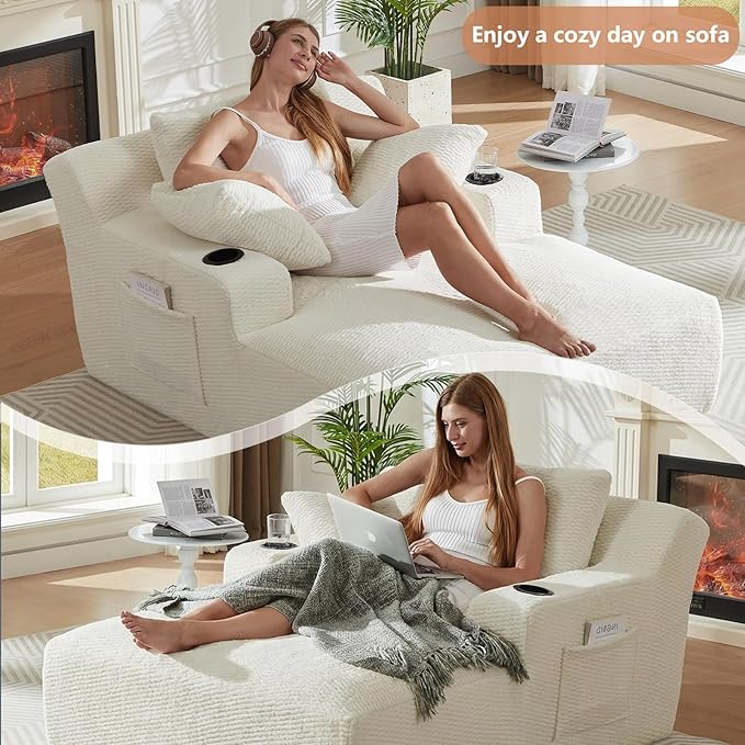 66 Oversized Chaise Lounge Chair Indoor Modern Upholstered Deep Seat Sofa Bed Sleeper Couch Reading Chairs Comfy Corduroy Cloud Sofas Couches for Living Room No Assembly Cream