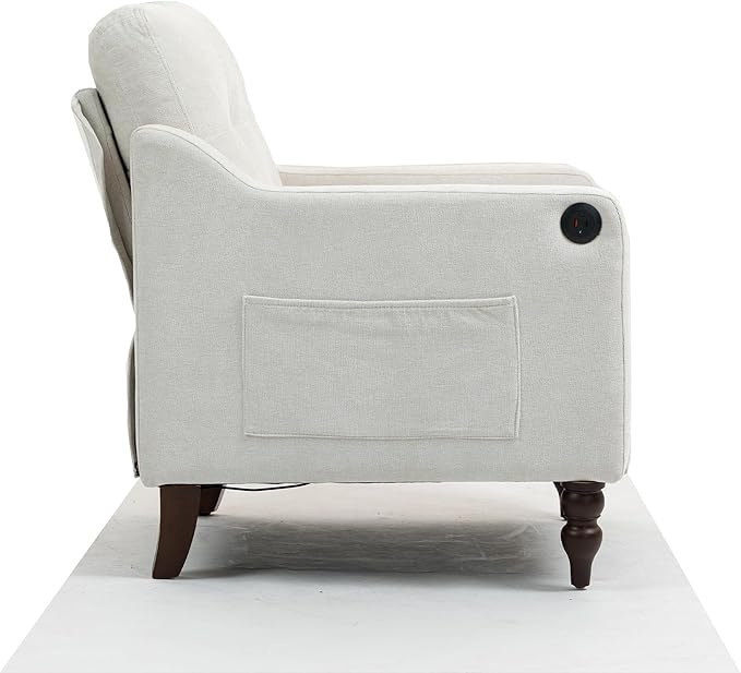 Accent Chair for Living Room Mid-Century Armchairs for Small Spaces Chenille Upholstered Comfy Reading Armchair with Studded for Bedroom (Beige-B)