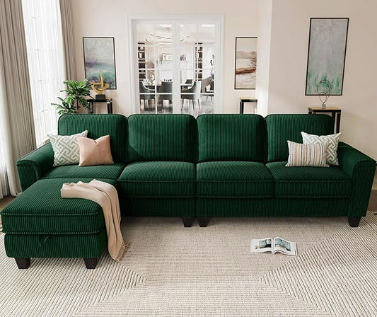 KKL Modular Sectional Sofa Couch for Living Room 106 Inches L Shaped Couch with Storage 5 Seater Corduroy Home Sofas Modern Couches with Chaise for Apartment Sofas para Sala Dark Green
