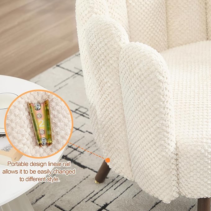 Okeysen Petal Vanity Chair Cute Chair Velvet Accent Chairs with Wood Leg Mid Century Reading Chair Armchair for Living Room Bedroom Vanity &amp Makeup Room.