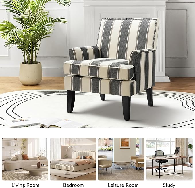 HULALA HOME Modern Accent Chair for Living Room Upholstered Fabric Single Sofa Chair Wingback Armchair with Wooden Legs for Bedroom Office Reading or Waiting Room Black