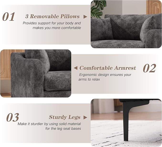 Mlmh &amp Kngwa 45.27 W Oversized Armchair Set of 2 Reading Corner Chairs with 3 Pillows Upholstered Chenille Sofa Large Comfy Deep Seat Chair for Living Room Apartment Charcoal