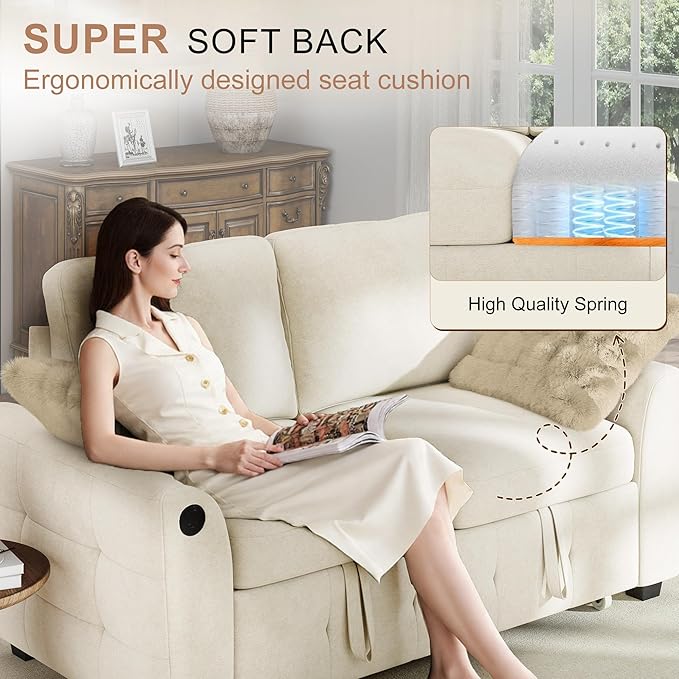 Hanherry 59 Loveseat Sofa with Pull Out Couch Bed Chenille 2-in-1 Convertible 2 Seater Sleeper Sofa with USB ChargingComfy Love Seat for Small Spaces Living Room Apartment
