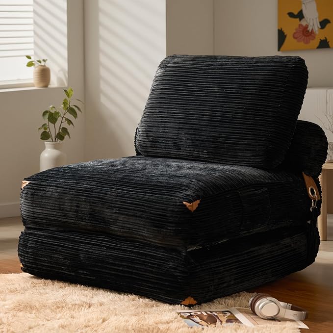ovios Folding Sofa Bed Foldable Sleeper Chair Floor Futon Comfy Portable Convertible Fold Out Lounge Chairs for Living Room Bedroom Black