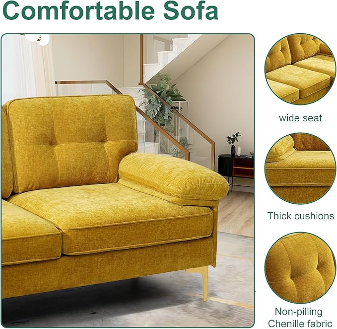 PARKOL 82in L Shaped Sectional Couches Small Lounge Sofa Home Sectional Couches for Living Room Set Clearance Set Couch for Small Space Apartment Yellow Chenille Fabric