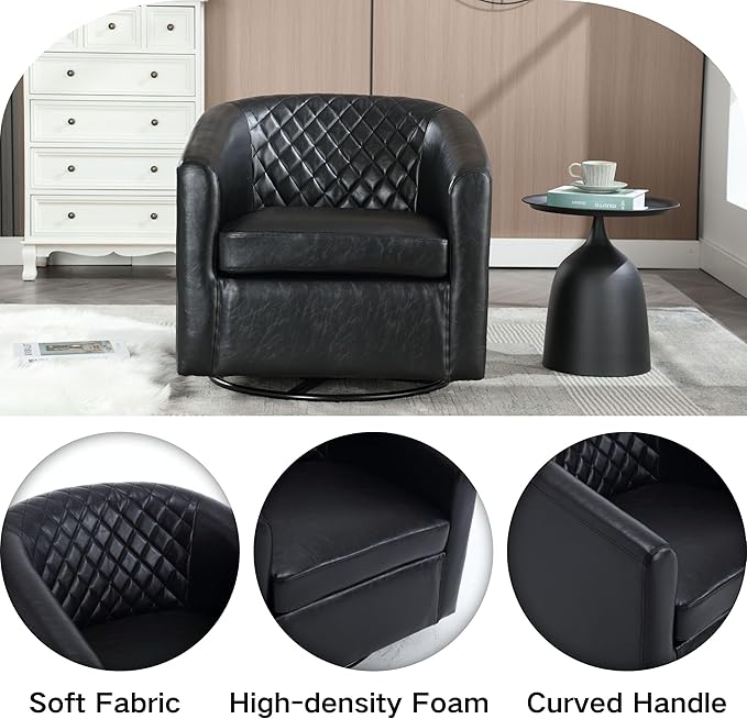 Swivel Rocker Accent ChairModern 360 Degree Swivel Barrel ChairsRound Sherpa Cozy Sofa ChairsGlide Back and Forth Armchair for Living RoomBedroomOfficeBlack