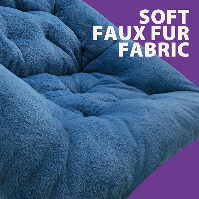 OAKHAM Comfy Chair for Adults Soft Faux Fur Folding Lounge for Bedroom Living Room Dorm Rooms Flexible Reading Chair for Teens Kids X-Large Foldable (Faux Fur-Navy Blue)