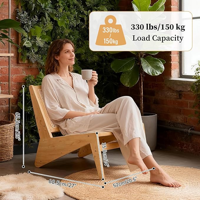 Rattan Accent Chair for Living Room Mid Century Side Chair Comfy Bamboo Chairs for Bedroom Reading Room Wood