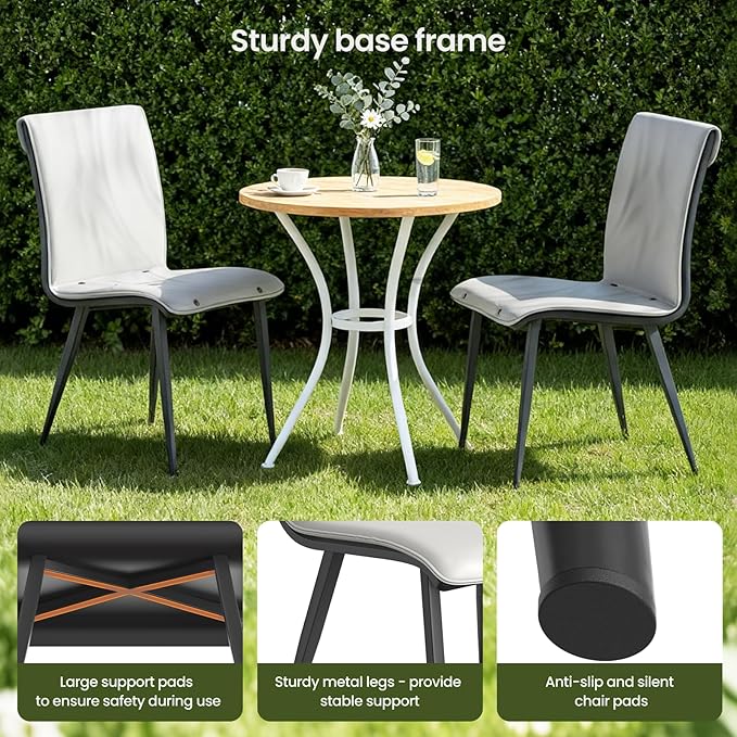 PU Leather Dining Chairs Set of 2 Waterproof Ergonomic Accent Chairs with Removable Cushions Sturdy Metal Legs Space-Saving Side Chairs for Small Kitchen Dining Room Living Room &amp Vanity