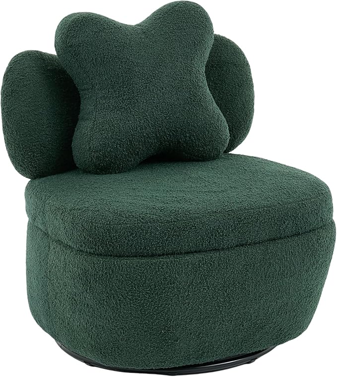 Teddy Velvet 360° Swivel Accent Chair with Storage Comfy Upholstered Barrel Chair Star Pillow Single Sofa for Living Room Bedroom Small Spaces Green