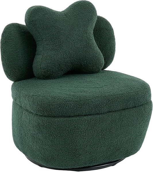 GarveeHome Teddy Velvet Swivel Accent Chair with Storage 360° Rotating Barrel Chair with Star Pillow Upholstered Comfy Single Sofa Chair for Living Room Bedroom Small Spaces Green