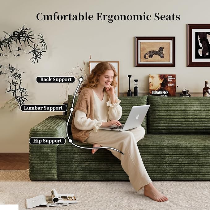 71 Cloud Loveseat Boneless Sofa Couch in a Box Green 3 Seater Foam Compression for Small CouchesApartmentLiving Room Bedroom Meeting Room ApartmentDorm No Assembly Required