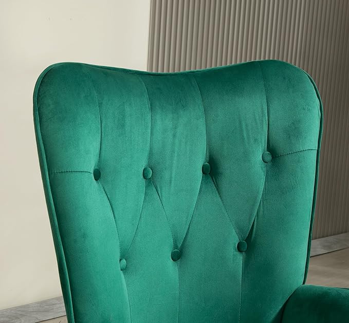 Chic Accent Arm Chairs for Living Room Bedroom or Home Office Button-Tufted Midcentury Armchair with Wingback Design and Splayed Legs Green