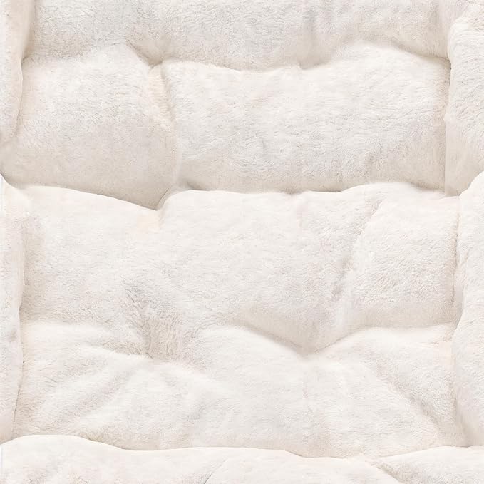 Flash Furniture Eleanor Double Saucer Chair with Folding Steel Frame Portable Oversized Saucer Chair for Dorm or Bedroom 56 Ivory Faux Shearling/Soft Gold Frame