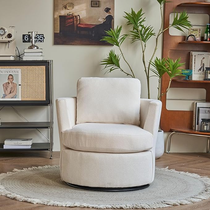Swivel Accent ChairModern Comfy Round 360°Swievl Club ChairSwivel Barrel Chair for Living RoomBedroomHotelOfficeBeige