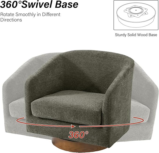 Swivel Barrel Chair Modern Round PU Leather Accent Armchair for Living Room Bedroom Oversized Comfy Club Reading Chairs for Adults (Chenille Tan Set of 2)