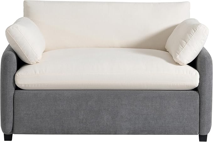 50 * 43 Oversized Single Sofa Chair Modern Chenille Upholstered Armchair Wide and Deep Seat Accent Chair with Two Throw Pillows Color Blocking Couch Lounge for Living Room (Gray+Cream/5)