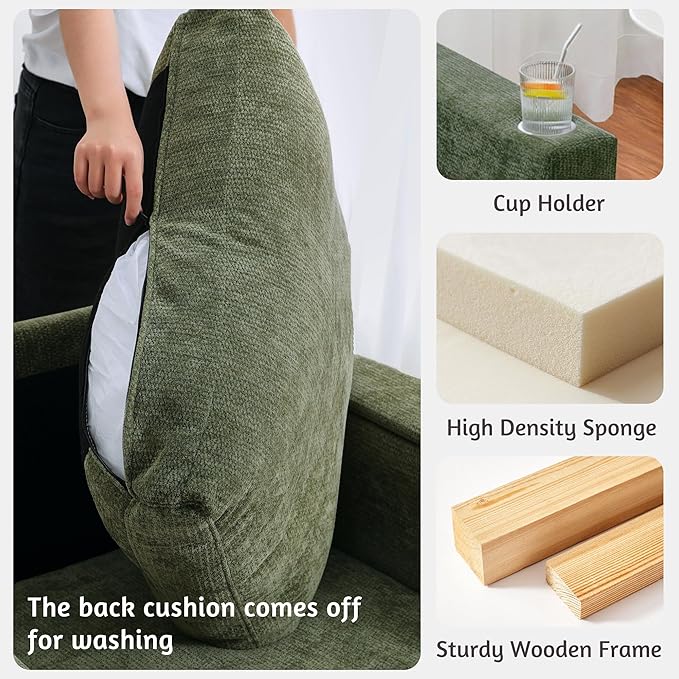 34.25 Accent Chairs with Storage Ottoman Set Upholstered Living Room Chairs for Reading Chair with Chaise Lounge Chairs Indoor Comfortable Armchair for Bedroom (Green 34.25)