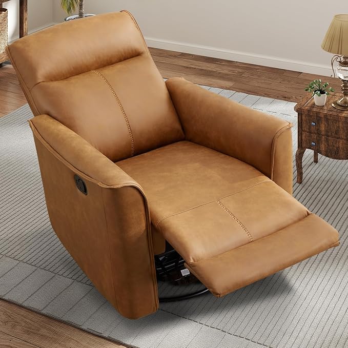 CANMOV Swivel Rocker Recliner Set of 2 Glider Rocking Chair Nursing Chairs Swivel Glider Recliners with Soft Backrest Leathaire Manual Reclining Sofa for Living Room Bedroom Apartment Brown