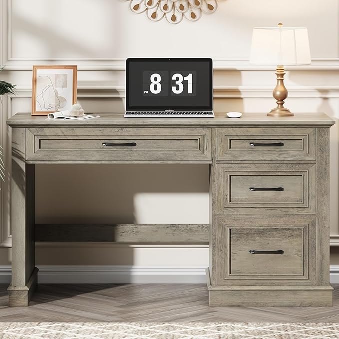 Vabches Farmhouse 47 Executive Desk Computer Desk with Drawers and File Drawer Workstation Computer Desk with Charging Station for Home OfficeStudy（Dark Grey