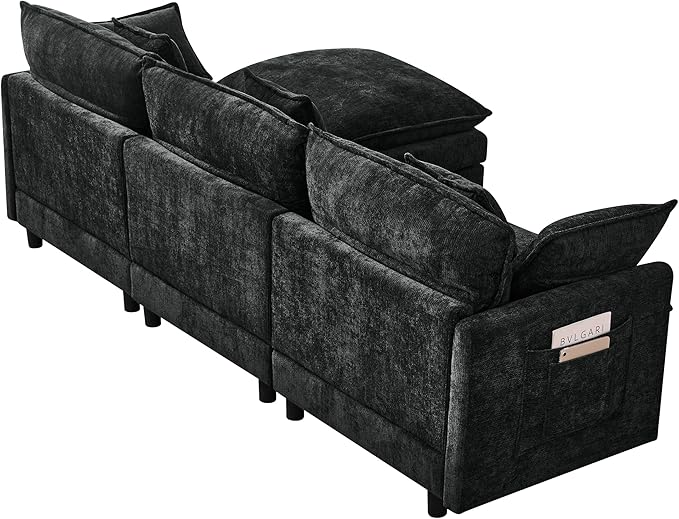 KEIKI 101.9 Modular Sectional Sofa with Movable Ottoman 3 Seat Modern Sofa Set L-Shape Sectional Couches for Living Room Apartment Black