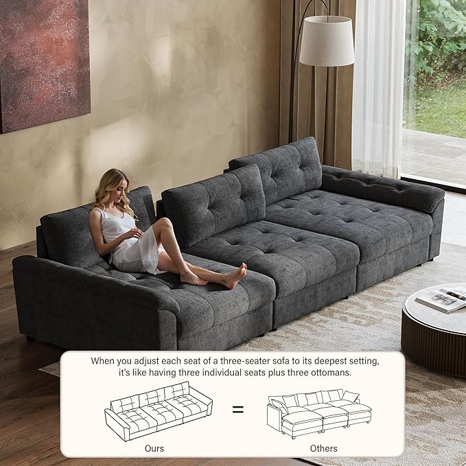 Oversized Sectional Couches for Living Room Modular Sectional Sofa with Storage &amp Adjustable Back Chenille Tufted Cloud Couch Deep Seat Loveseat Sofa 3 Seater Dark Gray